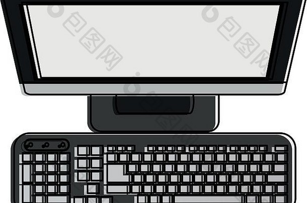 电脑显示器键盘，带有黑屏俯视图标图像
