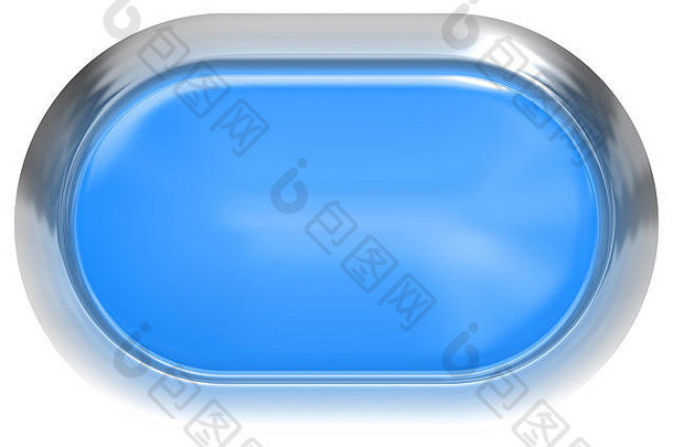 Web按钮3d-蓝色光泽金属框架真，易于扩展-3d渲染