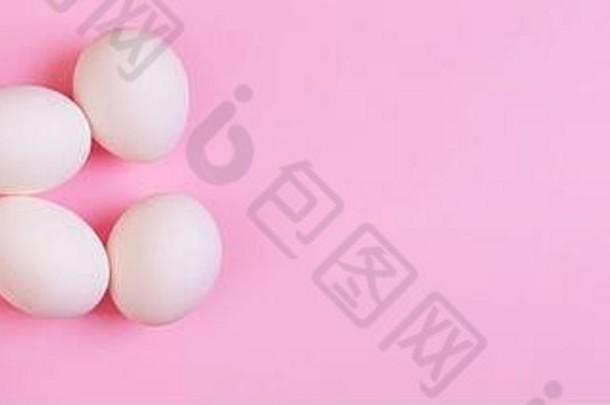 美丽的横幅复活节鸡蛋食物事件概念明亮的节日装饰色彩斑斓的粉红色的背景平设计复制空间
