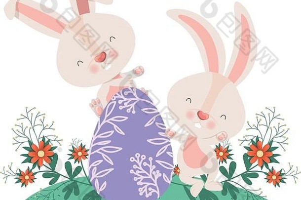 复活节兔子与蛋和花的图标