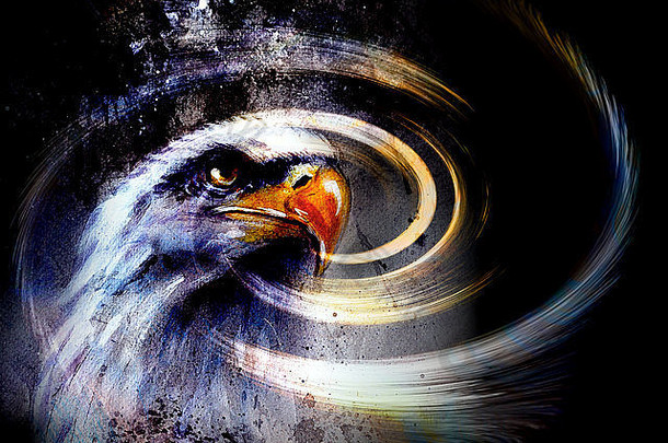 在抽象背景上画鹰和羽毛，美国象征自由