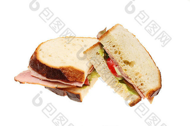 火腿沙拉三明治，由硬壳白面包和白面包隔离制成