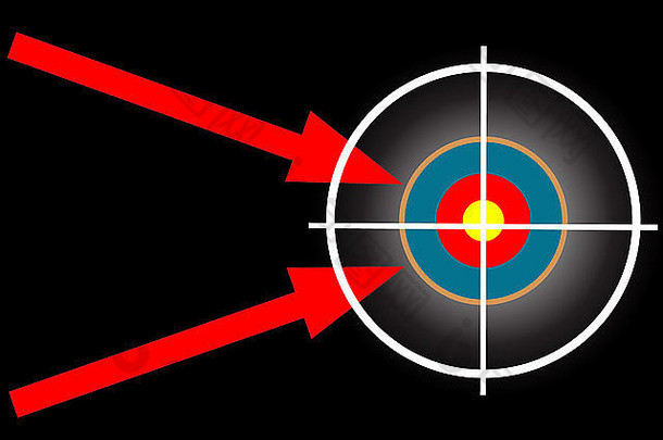 靶标上带有十字线的靶标插图，并由两个箭头强调。