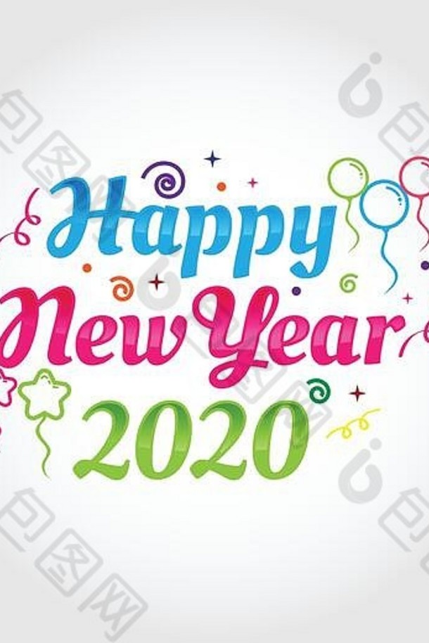 2020年彩色文本在黑色背景上隔离，2020年新年，2020年日历新年文本，20202020年新年快乐开始概念，第2位