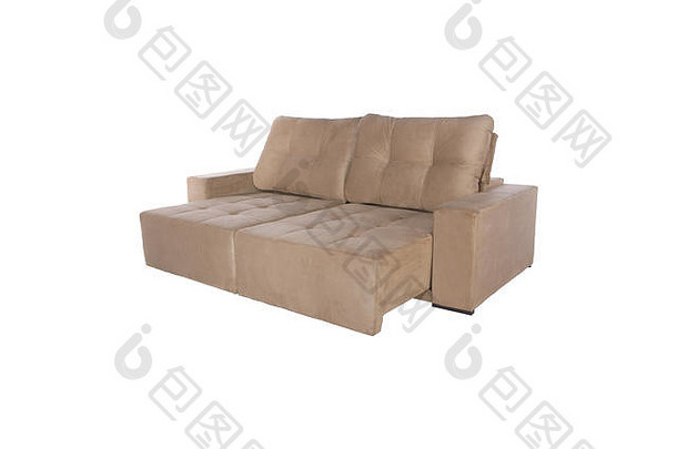 白色背景上的现代棕色绒面沙发