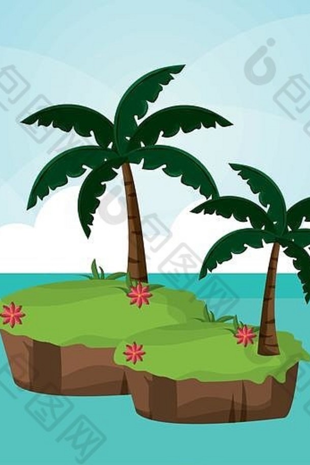 天堂的岛棕榈树海