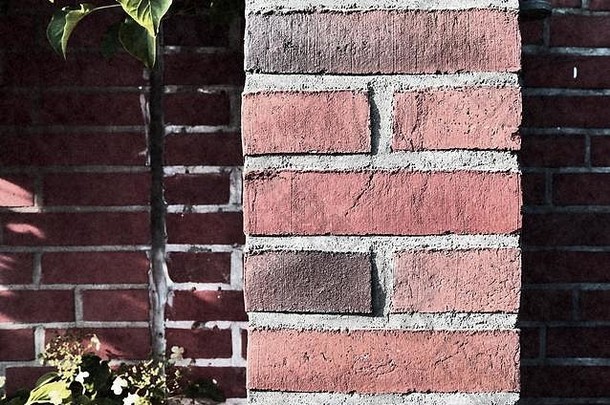 详细的特写镜头视图岁的饱经风霜的红色的<strong>砖</strong>墙古董风格