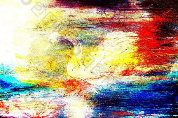 铅笔画天鹅和彩色抽象背景。