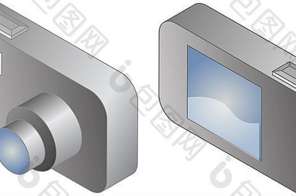 数码小型摄像机插图3d等距样式前视图和后视图