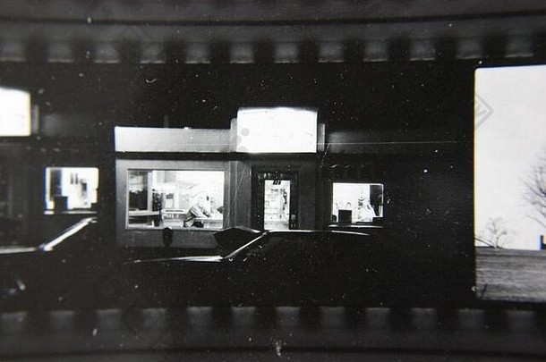细古董联系打印黑色的白色极端的摄影用餐者开放晚些时候晚上
