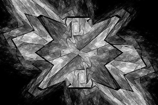 发光纳米晶体分形黑白纹理，计算机生成抽象背景，3D渲染
