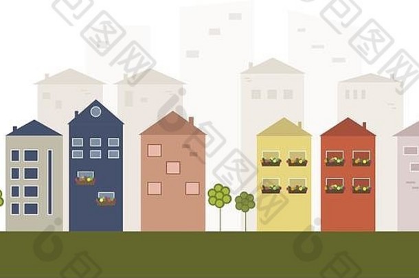 色彩斑斓的城市真正的房地产健康的生活概念
