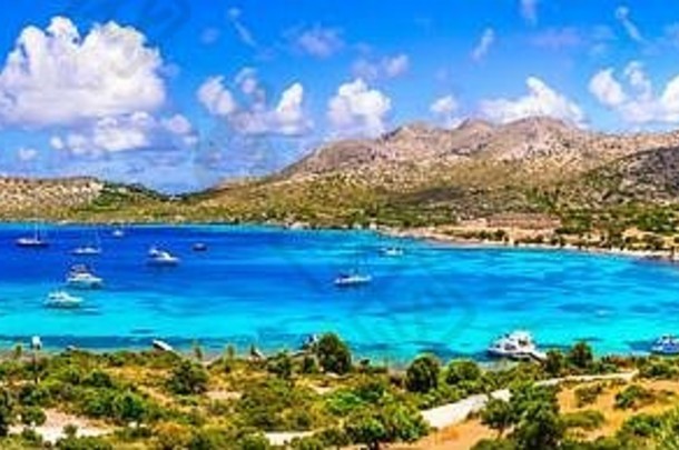 希腊夏天假期海滩leros岛要快乐基奥拉海滩多德卡尼斯群岛
