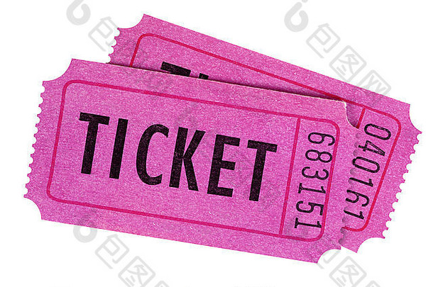 两张紫色或粉红色的电影票或奖券，背景为白色。