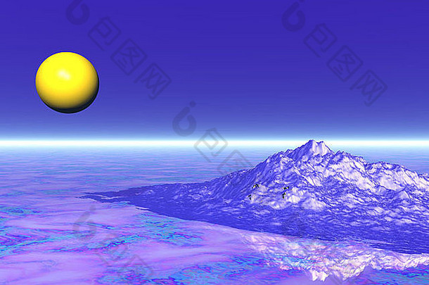 摘要电脑生成的图像黄色的球岩石岛摘要背景
