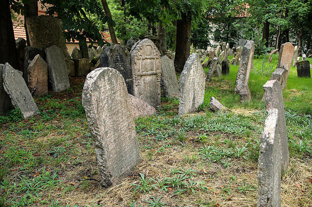 非常古老的犹太人墓地，有许多破旧的石头墓碑。