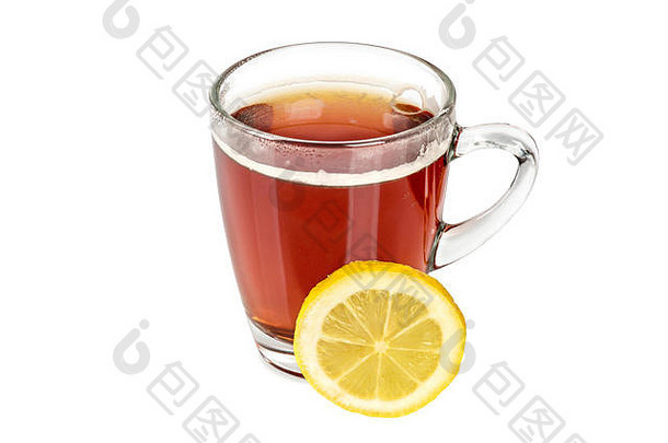 杯茶柠檬孤立的白色背景