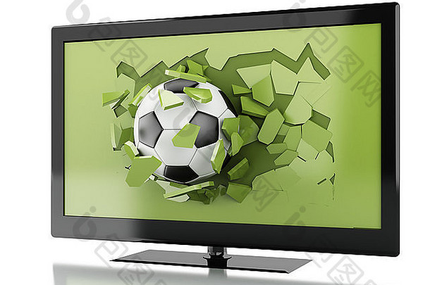 插图足球球呕吐电视屏幕体育概念孤立的白色背景
