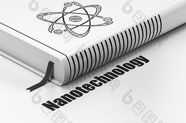 科学概念：白色背景下的《分子、纳米技术》一书