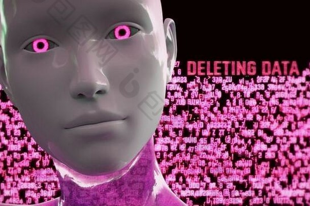 人形机器人（通常称为Android人工智能）黑客数据的3D插图