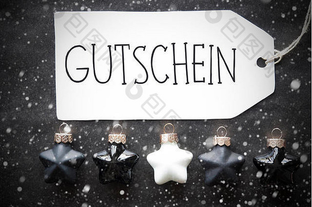 黑色的圣诞球，雪花，Gutschein意味着优惠券