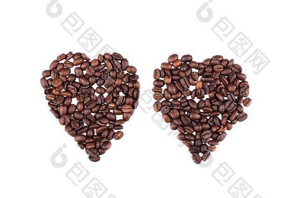 咖啡豆子形状心咖啡豆子白色背景健康的生活方式