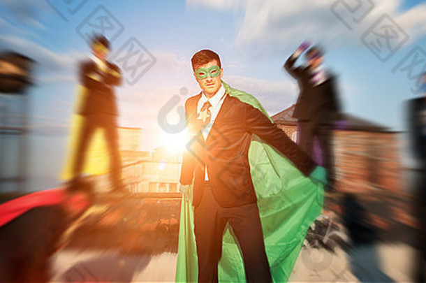 超级英雄业务人企业团队天际线概念