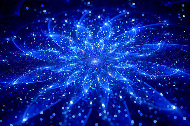<strong>蓝</strong>色发光的太空花，计算机生成的抽象背景