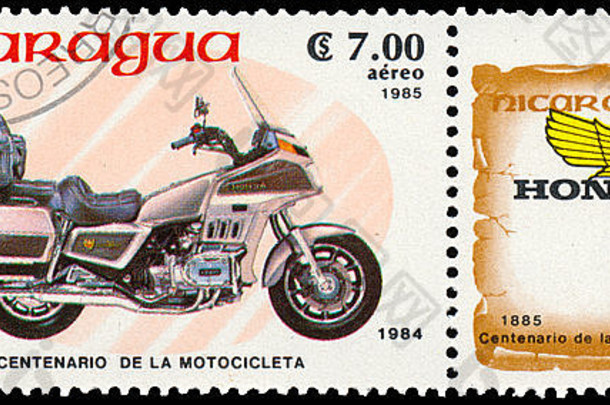 布达佩斯匈牙利3月邮票印刷尼加拉瓜显示图像古董摩托车本田约