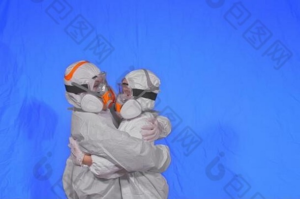 家庭盾保护保存生活病毒人肖像穿保护医疗气溶胶喷雾油漆面具呼吸器冠状病毒疫情