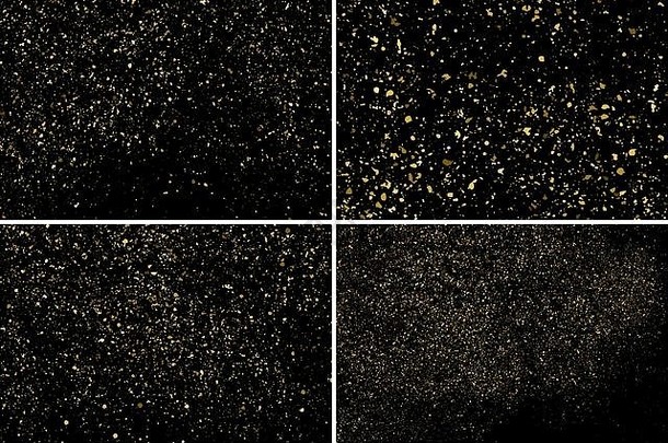黄金闪闪发光的纹理孤立的黑色的琥珀色的粒子颜色庆祝背景金爆炸五彩纸屑集设计元素数字基因