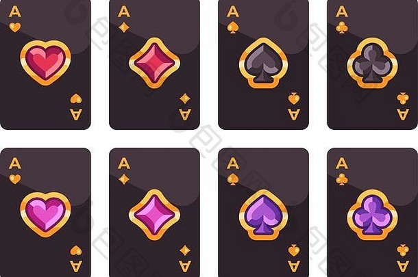 黑色的黄金玩卡片集宝石符号扑克平插图
