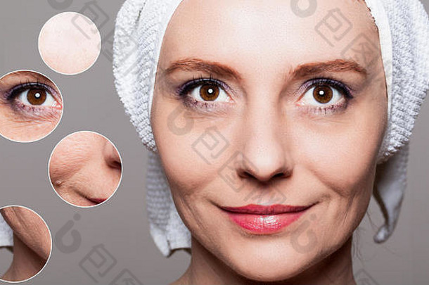 美容理念-皮肤护理、抗衰老程序、年轻化、提升、收紧面部皮肤