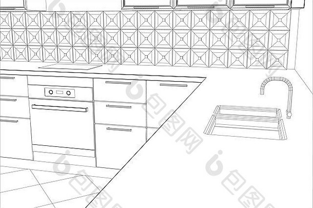 摘要草图设计室内厨房插图创建