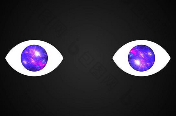 抽象技术眼睛，瞳孔中的宇宙，3D渲染