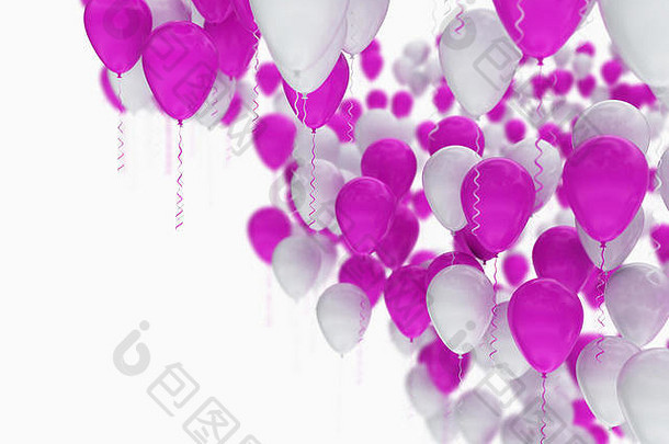 紫色和白色的庆祝气球在白色背景上分离