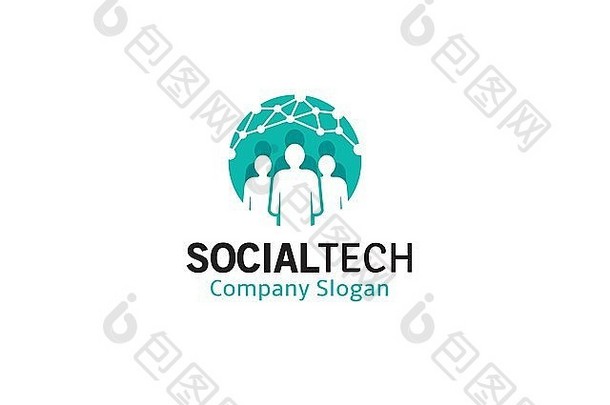 社交人士世界圈科技蓝色标志设计插图