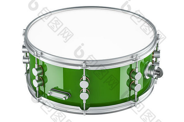 绿色鼓，在白色背景上隔离3D渲染