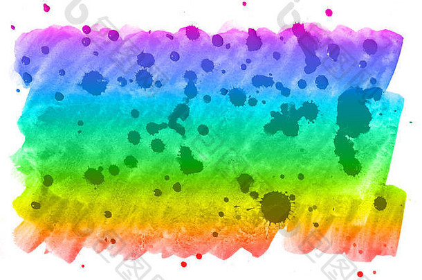 抽象水彩背景中的多色墨迹的所有光谱颜色。在彩虹色溶液中用水彩制作的背景图像
