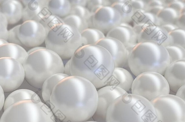 一组白色珍珠展开形成一个丰富的背景-3D渲染