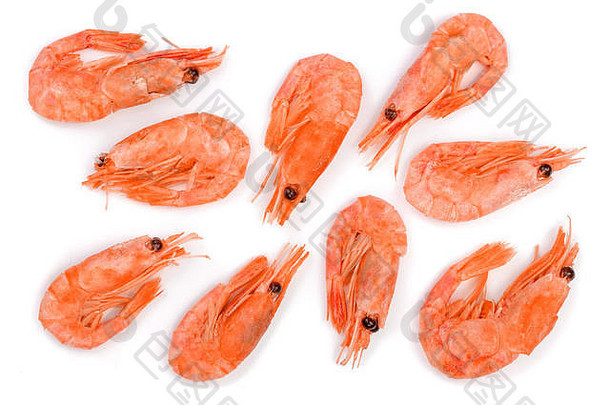 红色的煮熟的虾虾孤立的白色背景前视图平躺