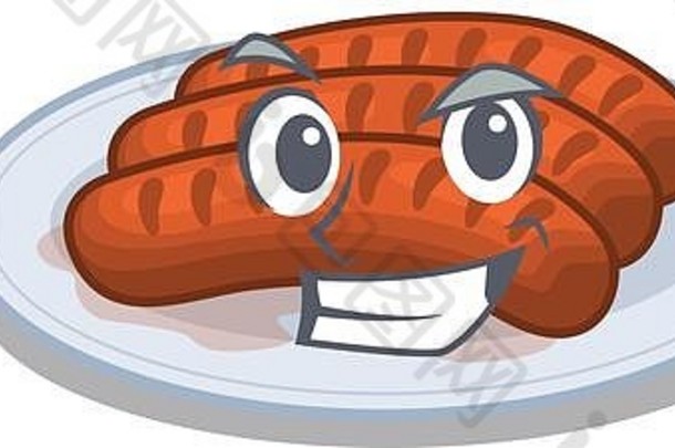 眼花缭乱的烤香肠吉祥物设计概念快乐脸