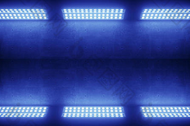 sci现代优雅的未来主义的网络霓虹灯领导工作室大面板灯<strong>蓝色</strong>的发光的灯黑暗空难看的东西混凝土房间背景阶段任