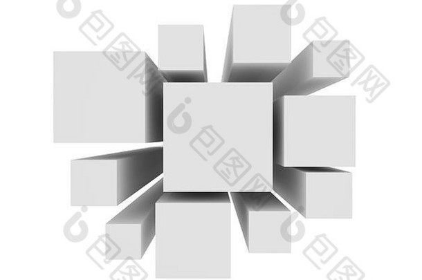 一组抽象立方体。三维渲染