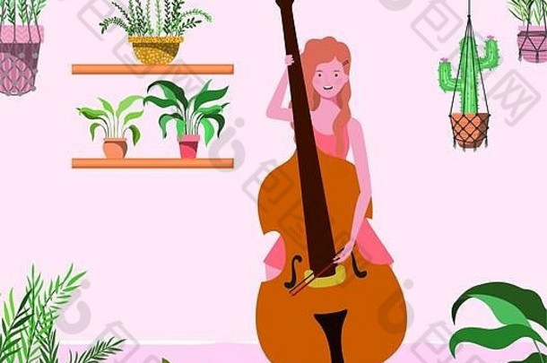 女人玩大提琴仪器字符