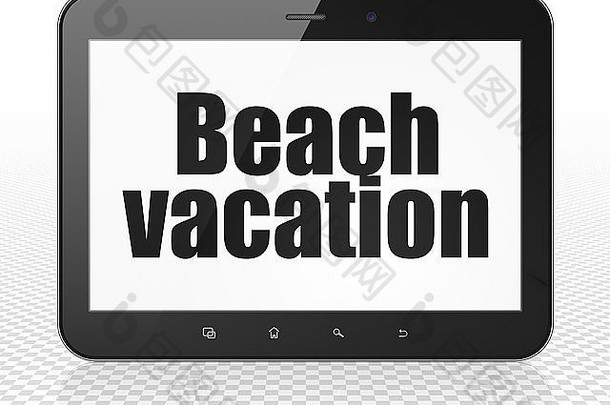 旅行概念平板电脑电脑海滩假期显示
