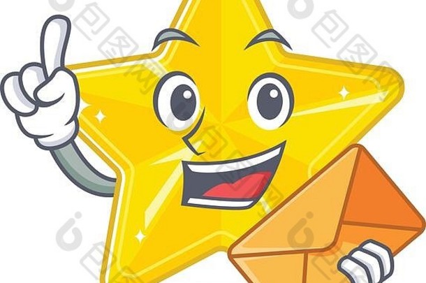 快乐闪亮的明星吉祥物设计概念棕色（的）信封