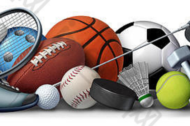 以足球、篮球、棒球、足球、网球、高尔夫球和羽毛球、曲棍球为娱乐的运动物体和运动设备。