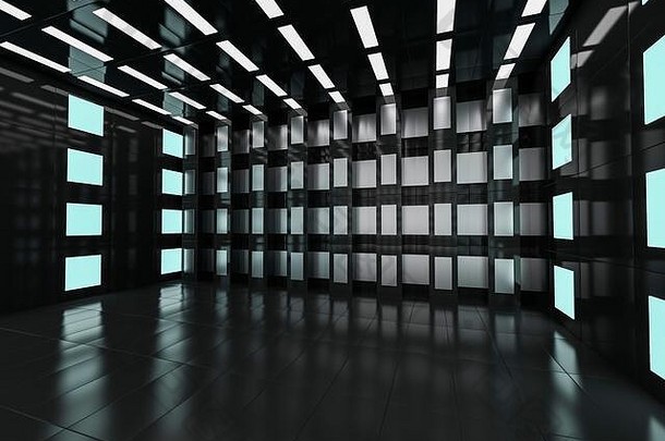 抽象的现代建筑背景，空旷的<strong>室内</strong>空间。三维渲染