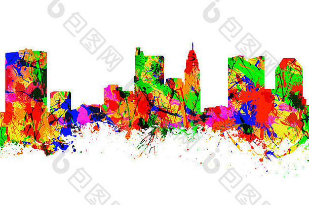 水彩艺术打印天际线哥伦布城市俄亥俄州